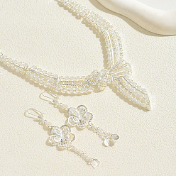 Серебро Комплекты из винтажных сплавов с серьгами и ожерельями в виде цветов для свадеб и мероприятий, серебряные, ожерелья: 22.83 дюйм (58 см), серьга: 3.54x0.94 дюйм(9x2.4см)