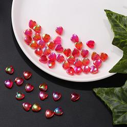 Red 100Pcs Eco-Friendly Transparent Acrylic Beads, Dyed, AB Color, Heart, Red, 8x8x3mm, Hole: 1.5mm