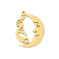 Золотой 304 подвески из нержавеющей стали, луна с клоунским шармом, лазерная резка, золотые, 27.5x21x1.5 мм, отверстие : 1.5 мм