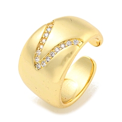 Настоящее золото 18K Открытая манжета из латуни с микропаве и прозрачным цирконием для женщин, реальный 18 k позолоченный, 18.5 мм, регулируемый