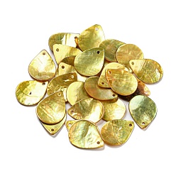 Шампанско-Желтый Подвески из натуральных ракушек акойя, окрашенные распылением, слезинки, шампанское желтый, 19.5~20x14.5~15x2 мм, отверстие : 1.5 мм