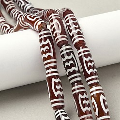 Roc/Peng Pattern Нити бусин дзи в форме риса в тибетском стиле, природных бисера агат, окрашенная и подогревом, седло коричневый, шаблон roc / peng, 29~30x9.5~10.5 мм, отверстие : 2~3 мм, около 10 шт / нитка, 11.38~11.61'' (28.9~29.5 см)