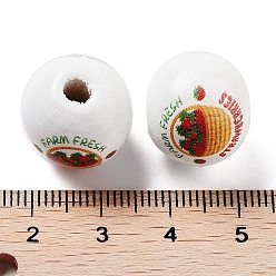 Fraise Perles européennes en bois sur le thème des fruits, Perles avec un grand trou   , fraise, 15.5~16x14.5mm, Trou: 4mm