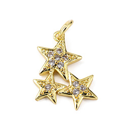Настоящее золото 18K Латунные микропаве прозрачные подвески с фианитом, с целью перехода в кольце, звезда, реальный 18 k позолоченный, 17x16x2 мм, отверстие : 3 мм