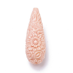 Rose Brumeux Perles de corail synthétiques, teint, larme, rose brumeuse, 40~42x14mm, Trou: 1.6mm
