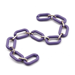 Lila Handgefertigte Acrylkabelketten, mit Aluminiumgliedern, für Schmuck machen, ellipsenförmige, Licht Gold, lila, Links: 27x16.5x4 mm und 15x7.5x2 mm, 39.37 Zoll(1m)Strang