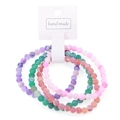 (52) Непрозрачная лаванда 4шт. наборы браслетов из натурального выветренного агата для женщин, разноцветные, внутренний диаметр: 2-3/8 дюйм (6 см)