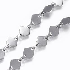 Stainless Steel Color Tarnish Resistant 304 Stainless Steel Link Chains, Soldered, Rhombus, Stainless Steel Color, 8.5x6x0.2mm