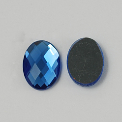 Dodger Blue Electroplate Glass Cabochons, Flat Back & Back Plated, Faceted, Oval, Dodger Blue, 14x10x4mm