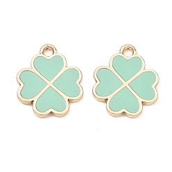 Аквамарин Подвески из эмали и сплава, клевер амулеты, стойки покрытие, золотые, аквамарин, 15x13x1.5 мм, отверстие : 1.6 мм