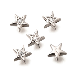 Платинированный 925 бусины из стерлингового серебра с микропаве, прозрачные бусины из кубического циркония, звезда, Реальная платина, 5.8x6x2.2 мм, отверстие : 0.8 мм