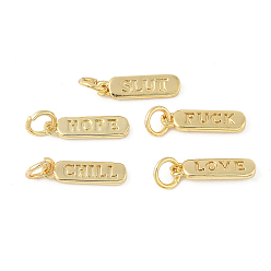 Настоящее золото 18K Латунные подвески, овал со словами-подвесками, с целью перехода в кольце, долговечный, без свинца и без кадмия, реальный 18 k позолоченный, 14x4x1.5 мм, отверстие : 3.5 мм