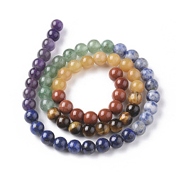 Mixed Stone 7 Chakra Theme Natural Red Rainbow Jasper & Yellow Aventurine & Tiger Eye & Green Aventurine & Blue Spot Stone & Lapis Lazuli & Amethyst Beads Strands, Round, Chakra, 4mm, Hole: 0.6mm, about 88pcs/strand, 15 inch(38cm)
