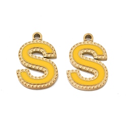 Letter S Ионное покрытие (ip) 316 подвески из нержавеющей стали, без никеля , с эмалью, буквенное очарование, реальный 18 k позолоченный, Письмо с, 17x11x2 мм, отверстие : 1.4 мм