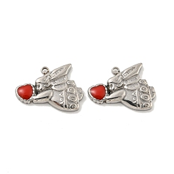 Stainless Steel Color 304 Stainless Steel Enamel Charms, Angel with Heart Charm, Stainless Steel Color, 11.5x14.5x2mm, Hole: 1.2mm