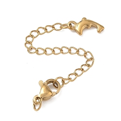 Golden 304 Stainless Steel Curb Chain Extender, End Chains with Lobster Claw Clasps & Dolphin Charms, Ion Plating(IP), Long-Lasting Plated, Golden, 75mm