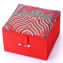 Красный Квадратные атласные шкатулки для ювелирных изделий в китайском стиле, подарочная упаковка, красные, 10x10x6 см
