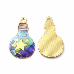 Colorful Alloy Printed Pendants, Cadmium Free & Nickel Free & Lead Free, Bulb, Colorful, 28x17x2mm, Hole: 1.8mm