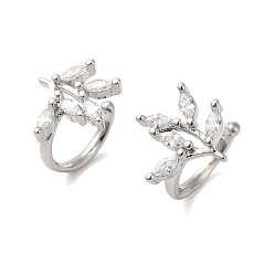 Платина Женские серьги-манжеты из латуни с микропаве и прозрачным цирконием, лист, платина, 15x13 мм
