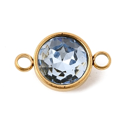 Светло-Синий 304 Нержавеющая сталь с ограненными звеньями из стекла с камнем рождения, плоскими круглыми подвесками-коннекторами, золотые, ионное покрытие (ip), голубой, 9 мм, отверстие : 19.5x12x7 мм