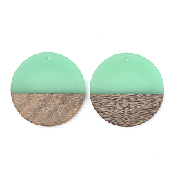 Средний Аквамарин Подвески из смолы и ореха, плоско-круглые, средний аквамарин, 38~39x4 мм, отверстие : 1.8 мм