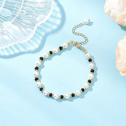 Черный Браслеты из круглых бусин из ракушечного жемчуга и окрашенного натурального малайзийского нефрита для женщин, чёрные, 7-5/8 дюйм (19.3 см)