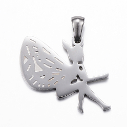 Stainless Steel Color 304 Stainless Steel Pendants, Fairy, Stainless Steel Color, 28x21x1.5mm, Hole: 3x5mm