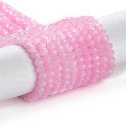 Бледно-Розовый Запекание расписных стеклянных бусин с имитацией нефрита, граненые, шайба, розовый жемчуг, 4x3 мм, отверстие : 1 мм, около 105~110 шт / нитка, 38~39 см
