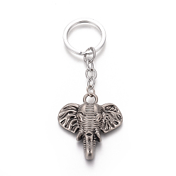 Antique Silver & Platinum Alloy Keychain, with Iron Ring & Chain, Elephant, Antique Silver & Platinum, 100mm