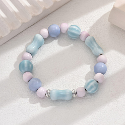 Небесно-голубой Керамические браслеты ручной работы из бусин для женщин, арахис, со сплавом, голубой, внутренний диаметр: 2-1/8 дюйм (5.5 см) ~ 3-1/8 дюйм (8 см)