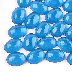 Deep Sky Blue Translucent Resin Cabochons, Oval, Deep Sky Blue, 9.5~10x8x4mm