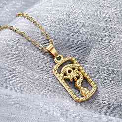 Настоящее золото 18K Прямоугольник с глазом 304 ожерелья с подвеской из нержавеющей стали, ионное покрытие (ip), реальный 18 k позолоченный, 17.95 дюйм (45.6 см)