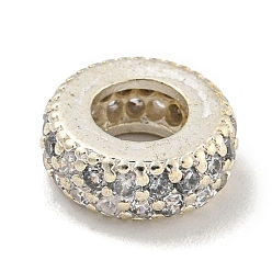Серебро Стойки обшивки латунь кубического циркония европейский шариков, бусины с большим отверстием, долговечный, без свинца и без кадмия, рондель, серебряные, 10x3.8 мм, отверстие : 5 мм