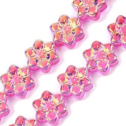Ярко-Розовый Стеклянные бусины с гальваническим покрытием , цветок, с покрытием AB цвета, с половиным покрытием, ярко-розовый, 12x13x5 мм, отверстие : 1 мм, около 50 шт / нитка, 25.59'' (65 см)