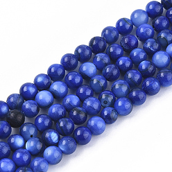 Синий Пресноводных оболочки бисер нитей, окрашенные, круглые, синие, 4 мм, отверстие : 0.8 мм, около 95 шт / нитка, 14.96 дюйм (38 см)