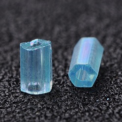 Sky Blue 11/0 Two Cut Glass Seed Beads, Hexagon, Trans.Colours Rainbow, Sky Blue, Size: about 2.2mm in diameter, about 37500pcs/Pound