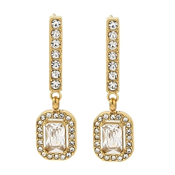 Золотой Женские серьги-гвоздики из нержавеющей стали с ионным покрытием (IP) и инкрустацией стразами и прозрачным кубическим цирконием, прямоугольные, золотые, 30x8.5 мм