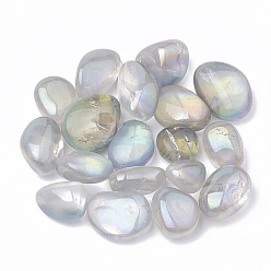 Azul Claro Perlas de cristal de cuarzo natural con revestimiento al vacío de PVD, piedra caída, sin agujero / sin perforar, pepitas, azul claro, 15~35x9~25x6~25 mm, sobre 130 unidades / 1000 g.