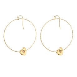 Золотой Ионное покрытие (ip) 304 серьги с подвесками из нержавеющей стали для женщин, Сердце & кольцо, золотые, 66x49 мм