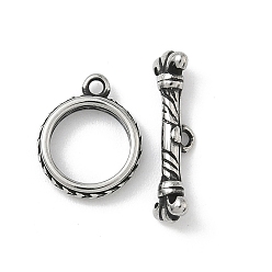 Античное Серебро 304 из нержавеющей стали застежками тумблеры, текстурированное кольцо, античное серебро, 16x13x3 мм, отверстие : 1.6 мм