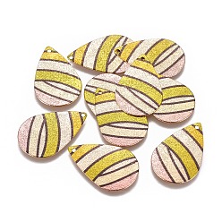 Colorful Iron Pendants, Printed, Frosted, Teardrop, Golden, Colorful, 27.5x18x0.2mm, Hole: 1mm