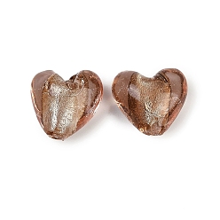 Верблюжий Ручная серебряная фольга стеклянные бусины Lampwork, сердце, верблюжие, 14.5~15.5x15~15.5x9~10 мм, отверстие : 1.8 мм