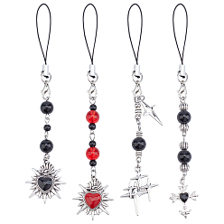 (52) Непрозрачная лаванда 4шт. сплав и стекло мобильные ремешки, Сердце и звезда, разноцветные, 122~133 мм