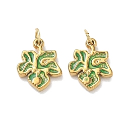Real 18K Gold Plated 304 Stainless Steel Enamel Pendants, Leaf Charms, Ion Plating(IP), Real 18K Gold Plated, 15x12x2.5mm, Hole: 4mm