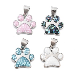 Платина Подвески из латуни с покрытием из эмали, с оболочкой, долговечный, без кадмия и без свинца, очарование отпечатка лапы, платина, 13x13.5x2.5 мм, отверстие : 4.5x3.5 мм