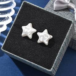 Звезда 304 серьги-гвоздики из пластика и нержавеющей стали с имитацией жемчуга, ионное покрытие (ip), золотые, звезда, 13x13.5 мм