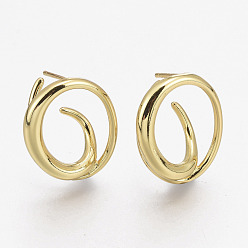 Real 18K Gold Plated Brass Stud Earrings, with Ear Nuts, Long-Lasting Plated, Ring, Real 18K Gold Plated, 21x17mm, Pin: 1mm