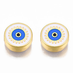Белый Стойки обшивки сплава эмали подвески, золотой свет, без кадмия, без никеля и без свинца, плоские круглые с сглаза, белые, 12x4.5 мм, отверстие : 2 мм