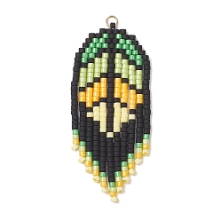 Желто-Зеленый Большие подвески из стеклянных бусин ручной работы в форме листьев, с 304 петлей из нержавеющей стали, желто-зеленый, 55.5x22.5x1.5 мм, отверстие : 3 мм