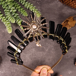 Обсидиан Ободки для волос из натурального обсидиана, резинки для волос в виде солнечной короны, для женщин девушек, 350x150 мм